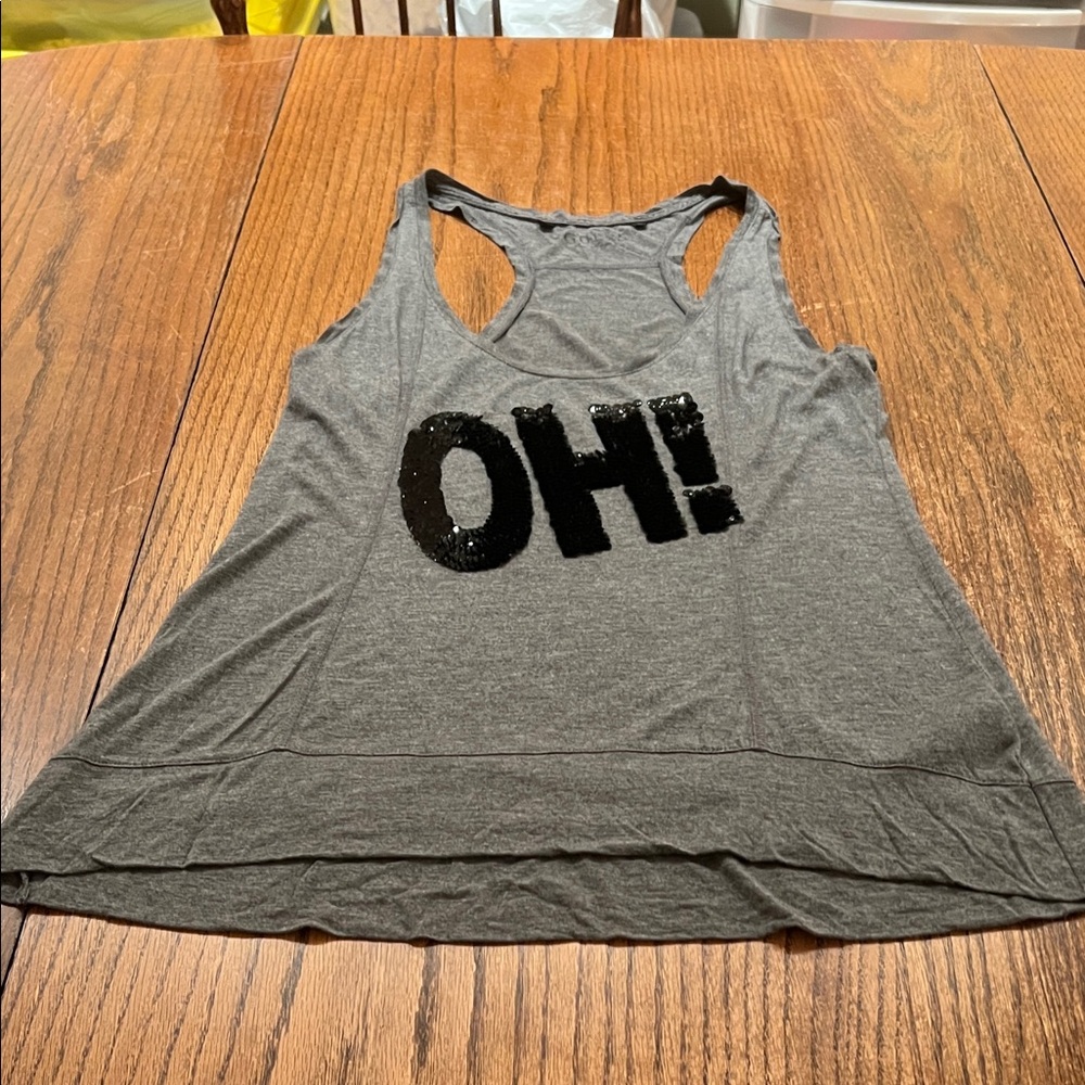 Guess Graphic Gray Sequin 'OH!' Tank Top Size L